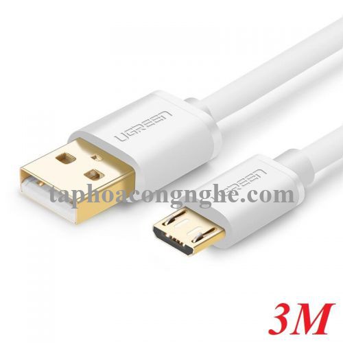 Ugreen 10851 3M màu Trắng Cáp sạc truyền dữ liệu USB 2.0 sang MICRO USB lõi đồng US125 30010851